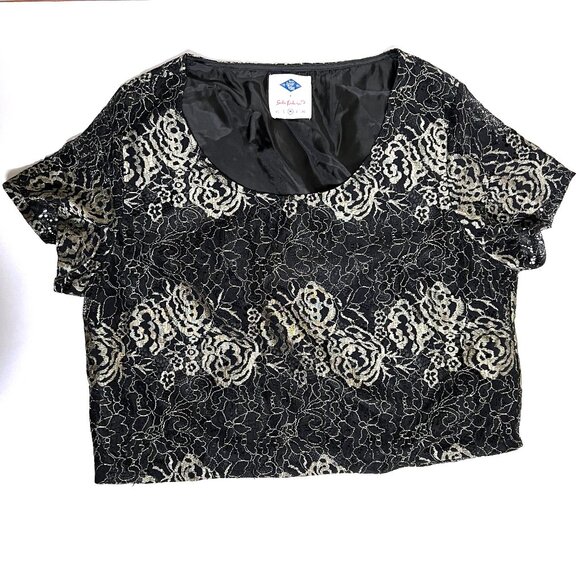 Wild Blue x Sadie Robertson Black Gold Floral Crop Top (medium) - Picture 1 of 8